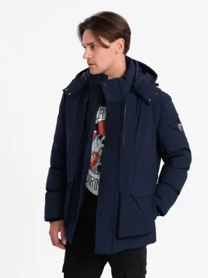 Мъжко зимно яке OMBRE OM-JAHP-0306 ТЪМНО СИНЬО