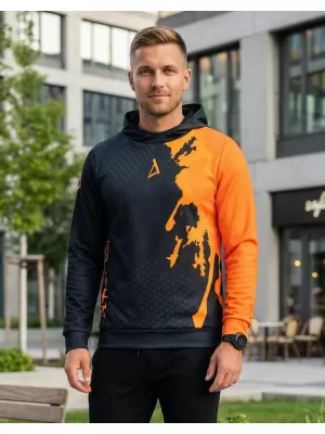 Мъжки първокласен функционален суичър ALTISPORT VOJ/ALM112MI01 ЧЕРНО-ФЛУОРО ОРАНЖЕВО