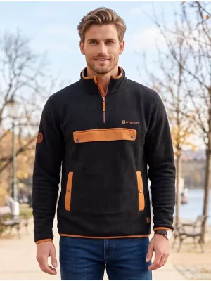 Мъжки поларен суичър ALTISPORT GARM ЧЕРНО/КАФЯВО