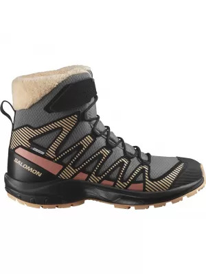 Детски обувки SALOMON XA PRO V8 WINTER WATERPROOF J КАЛАЕНО/ЧЕРНО/ПРАСКОВЕН МЪХ