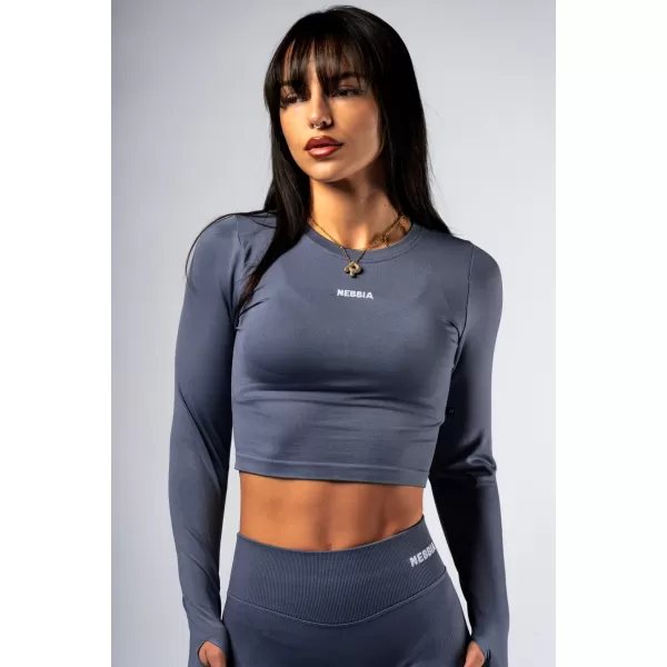  Безшевен кроп топ с дълги ръкави POWER 892 GREY Nebbia 