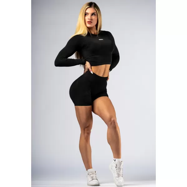  Безшевен кроп топ с дълги ръкави POWER 892 BLACK Nebbia 