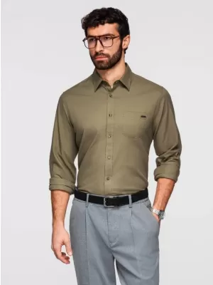 Мъжка риза OMBRE K695 МАСЛИНА