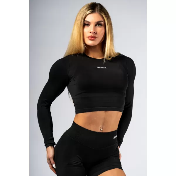  Безшевен кроп топ с дълги ръкави POWER 892 BLACK Nebbia 