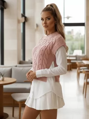Дамски пуловер DSTREET MY2217 РОЗОВО