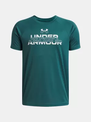 Момчешка тениска UNDER ARMOUR UA TECH SPLIT WORDMARK SS 1383010-338 ЗЕЛЕНО