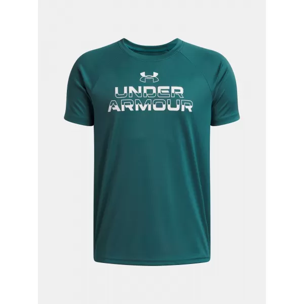  Момчешка тениска UNDER ARMOUR UA TECH SPLIT WORDMARK SS 1383010-338 ЗЕЛЕНО 