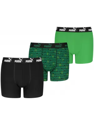 Детски боксерки PUMA ELEMENTS BOYS PRINTED BOXERS 3P 93896703 ЧЕРНО/ЗЕЛЕНО