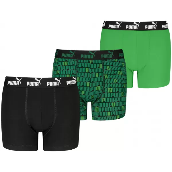  Детски боксерки PUMA ELEMENTS BOYS PRINTED BOXERS 3P 93896703 ЧЕРНО/ЗЕЛЕНО 