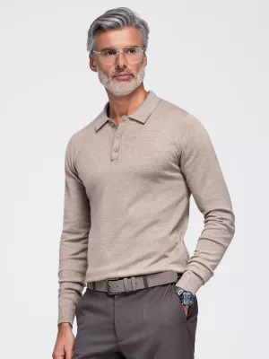 Мъжка тениска с яка OMBRE OM-POLS-0151 БЕЖОВО
