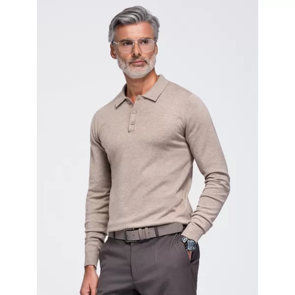  Мъжка тениска с яка OMBRE OM-POLS-0151 БЕЖОВО 