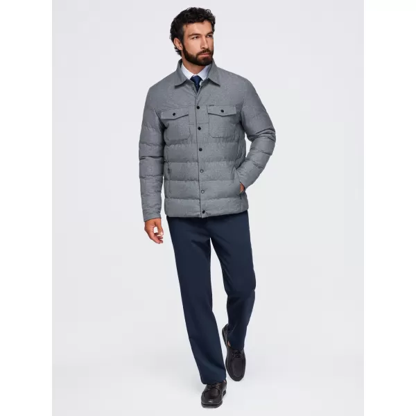  Мъжко ватирано яке OMBRE OM-JALP-0256 СИВ МЕЛАНЖ 