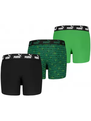 Детски боксерки PUMA ELEMENTS BOYS PRINTED BOXERS 3P 93896703 ЧЕРНО/ЗЕЛЕНО