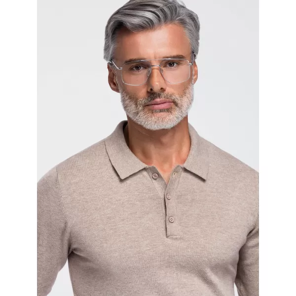  Мъжка тениска с яка OMBRE OM-POLS-0151 БЕЖОВО 