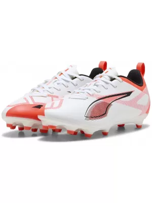 Детски футболни обувки PUMA ULTRA 5 PLAY FG/AG JR 108170-01 БЯЛО/ЧЕРНО/СВЕТЕЩО ЧЕРВЕНО