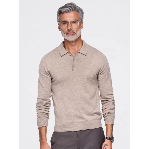  Мъжка тениска с яка OMBRE OM-POLS-0151 БЕЖОВО 
