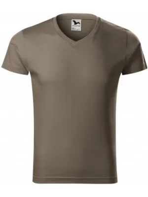 Мъжка тениска MALFINI SLIM FIT V-NECK 146 АРМИИ