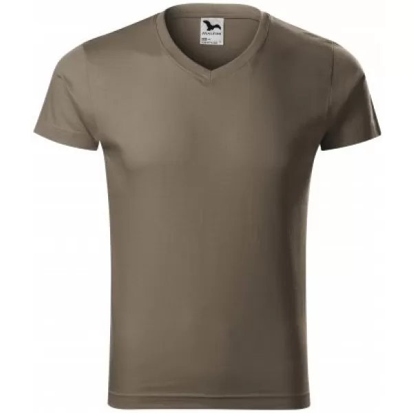  Мъжка тениска MALFINI SLIM FIT V-NECK 146 АРМИИ 