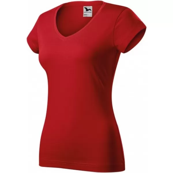  Дамска тениска MALFINI FIT V-NECK 162 ЧЕРВЕНО 