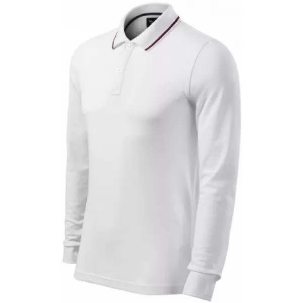  Мъжка тениска с дълги ръкави и яка MALFINI PREMIUM CONTRAST STRIPE LS 258 БЯЛО 