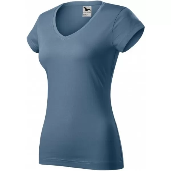  Дамска тениска MALFINI FIT V-NECK 162 ДЕНИМ 