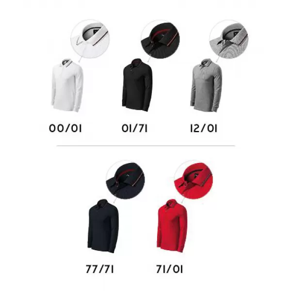  Мъжка тениска с дълги ръкави и яка MALFINI PREMIUM CONTRAST STRIPE LS 258 ЧЕРВЕНА ФОРМУЛА 