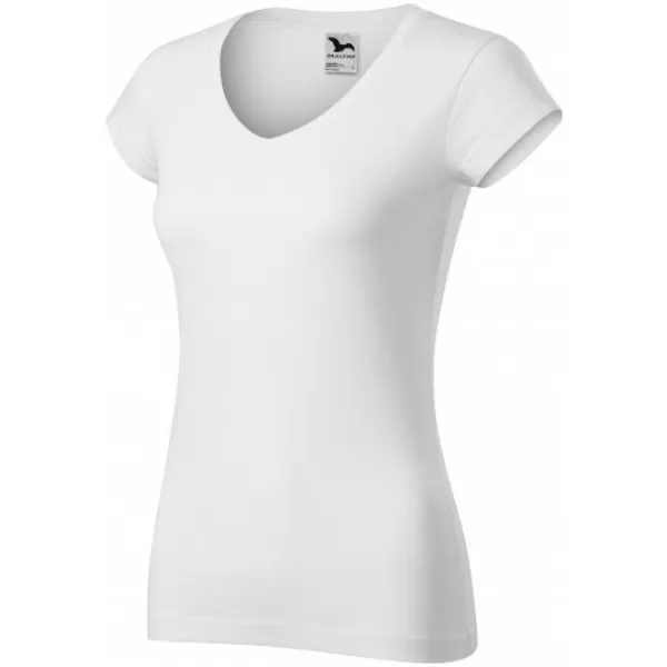  Дамска тениска MALFINI FIT V-NECK 162 БЯЛО 