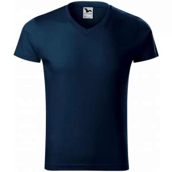  Мъжка тениска MALFINI SLIM FIT V-NECK 146 МОРСКО СИНЬО 