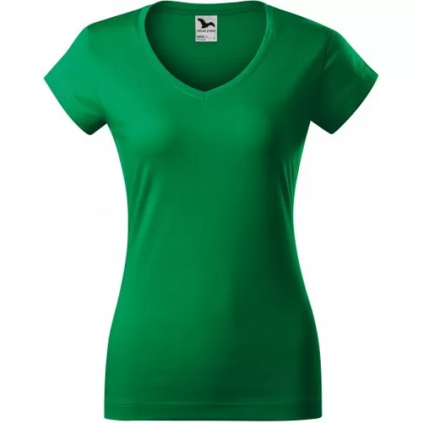  Дамска тениска MALFINI FIT V-NECK 162 СРЕДНО ЗЕЛЕНО 
