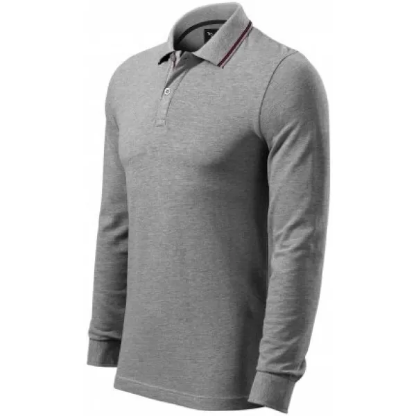  Мъжка тениска с дълги ръкави и яка MALFINI PREMIUM CONTRAST STRIPE LS 258 ТЪМНОСИВИ ОТБЛЯСЪЦИ 
