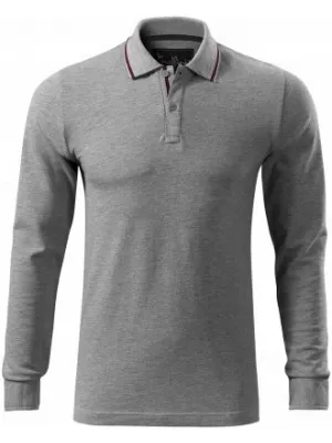 Мъжка тениска с дълги ръкави и яка MALFINI PREMIUM CONTRAST STRIPE LS 258 ТЪМНОСИВИ ОТБЛЯСЪЦИ