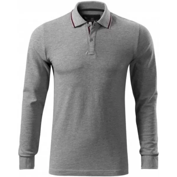  Мъжка тениска с дълги ръкави и яка MALFINI PREMIUM CONTRAST STRIPE LS 258 ТЪМНОСИВИ ОТБЛЯСЪЦИ 