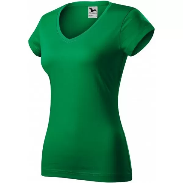  Дамска тениска MALFINI FIT V-NECK 162 СРЕДНО ЗЕЛЕНО 