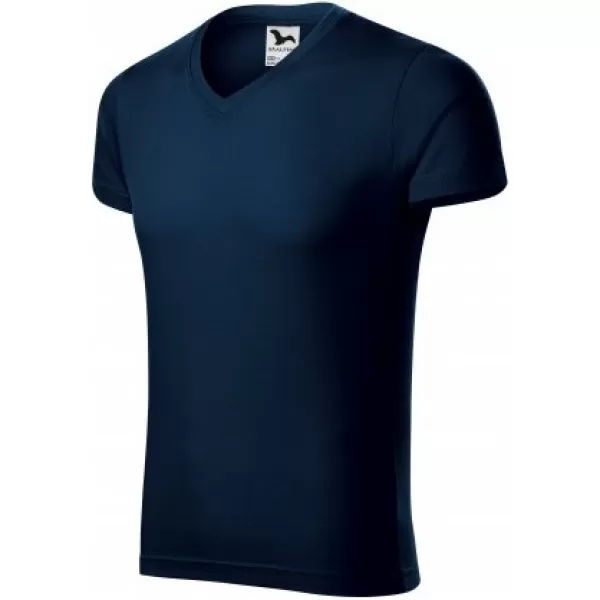  Мъжка тениска MALFINI SLIM FIT V-NECK 146 МОРСКО СИНЬО 