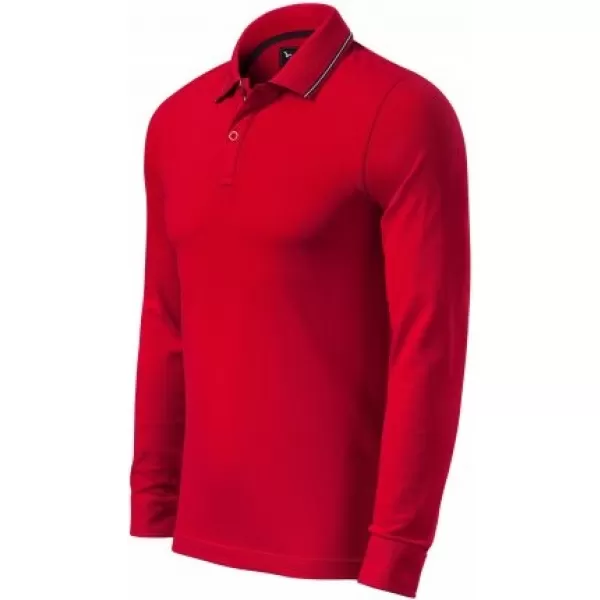  Мъжка тениска с дълги ръкави и яка MALFINI PREMIUM CONTRAST STRIPE LS 258 ЧЕРВЕНА ФОРМУЛА 