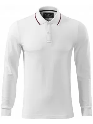 Мъжка тениска с дълги ръкави и яка MALFINI PREMIUM CONTRAST STRIPE LS 258 БЯЛО