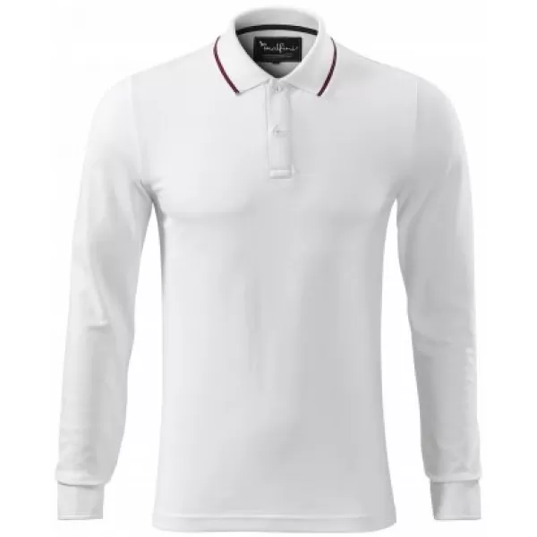 Мъжка тениска с дълги ръкави и яка MALFINI PREMIUM CONTRAST STRIPE LS 258 БЯЛО 