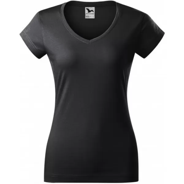  Дамска тениска MALFINI FIT V-NECK 162 АБАНОСОВО СИВО 