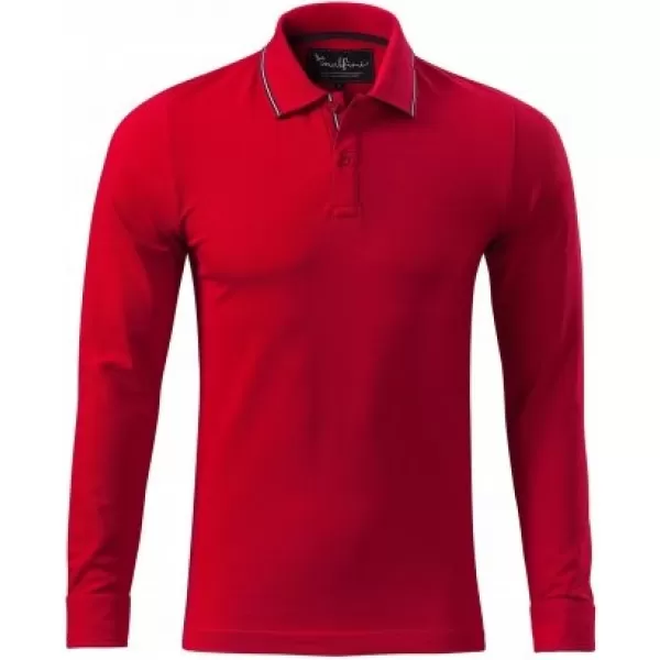  Мъжка тениска с дълги ръкави и яка MALFINI PREMIUM CONTRAST STRIPE LS 258 ЧЕРВЕНА ФОРМУЛА 