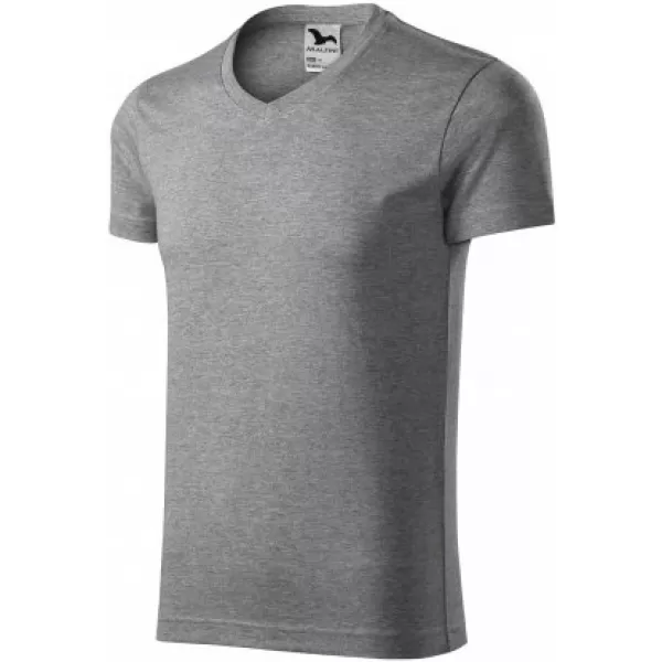  Мъжка тениска MALFINI SLIM FIT V-NECK 146 ТЪМНОСИВИ ОТБЛЯСЪЦИ 