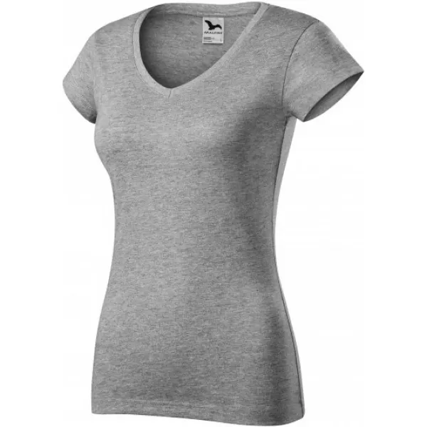  Дамска тениска MALFINI FIT V-NECK 162 ТЪМНОСИВИ ОТБЛЯСЪЦИ 