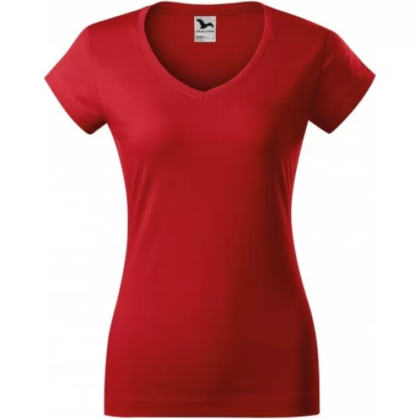  Дамска тениска MALFINI FIT V-NECK 162 ЧЕРВЕНО 