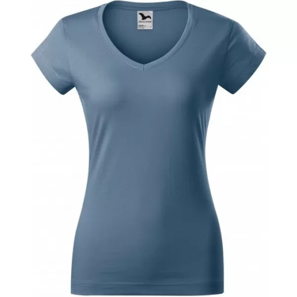  Дамска тениска MALFINI FIT V-NECK 162 ДЕНИМ 