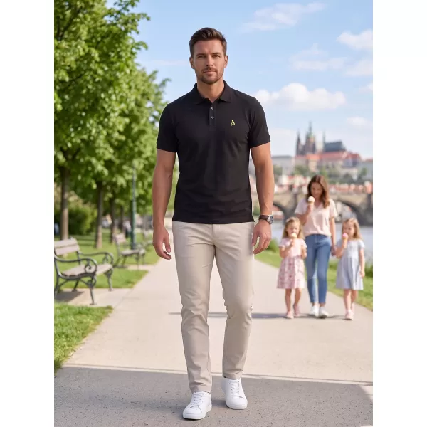 Мъжка премиум тениска с яка ALTISPORT ALM002203 ЧЕРНО И ЗЕЛЕНО 