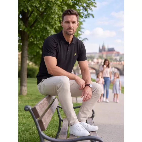  Мъжка премиум тениска с яка ALTISPORT ALM002203 ЧЕРНО И ЗЕЛЕНО 