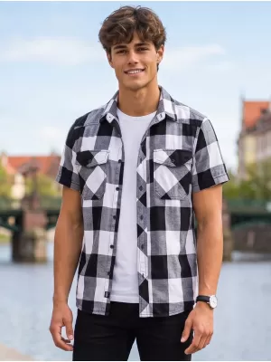 Риза BRANDIT KOSTKOVANÁ KRÁTKÝ RUKÁV BD4032 БЯЛО/ЧЕРНО