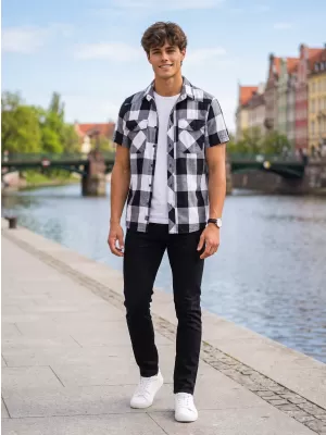 Риза BRANDIT KOSTKOVANÁ KRÁTKÝ RUKÁV BD4032 БЯЛО/ЧЕРНО
