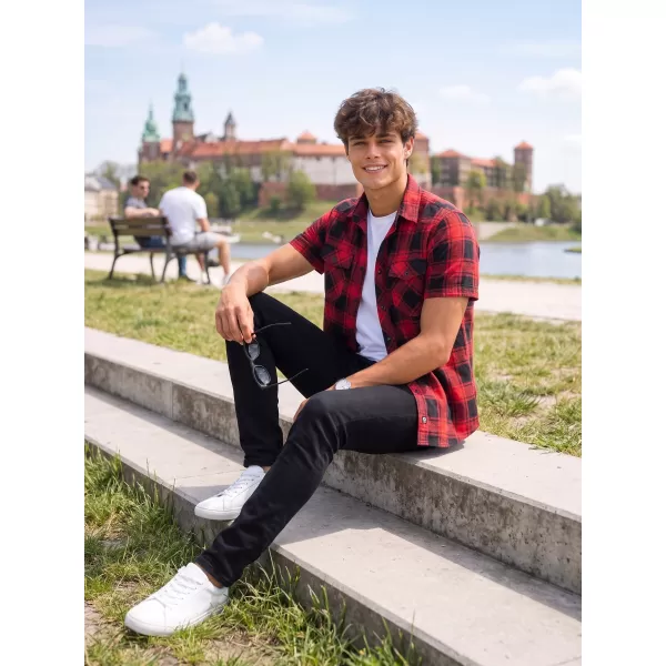  Риза BRANDIT KOSTKOVANÁ KRÁTKÝ RUKÁV BD4032 ЧЕРВЕНО/ЧЕРНО 