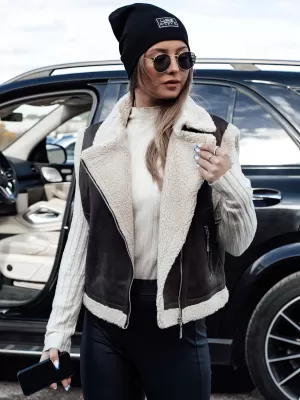 Жилетка DSTREET WOOLZIP TY4746 ČERNÁ/KARAMELOVÁ ЧЕРНО/КАФЯВО
