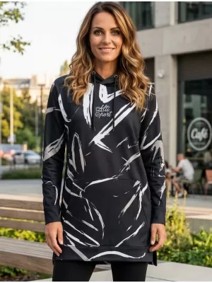 Дамски функционален удължен суичър премиум ALTISPORT VOJ/ALW049MI03 ЧЕРНО И БЯЛО